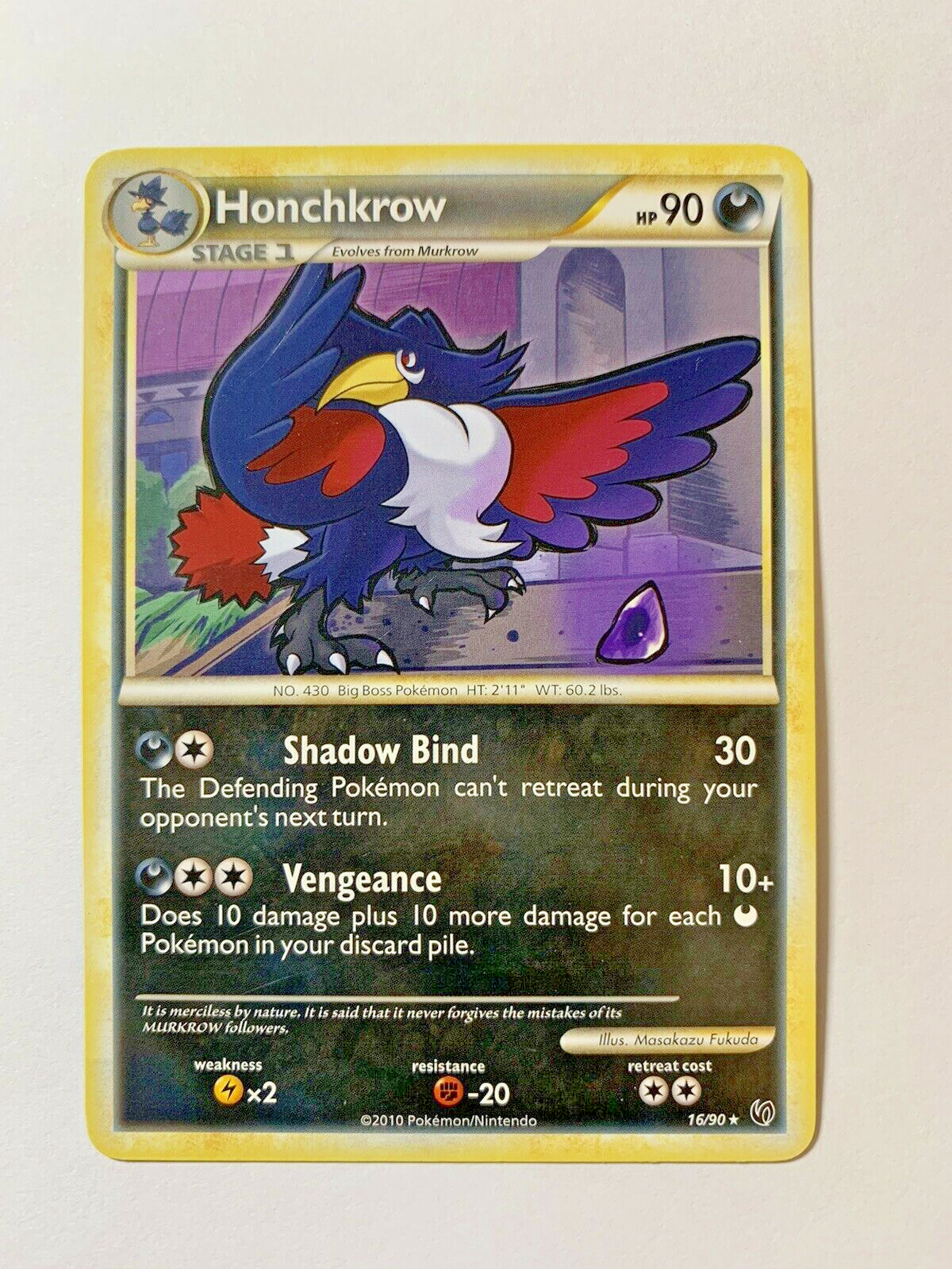 HONCHKROW - 16/90 - Undaunted - RARE - Pokemon Card - 2010 - Near Mint