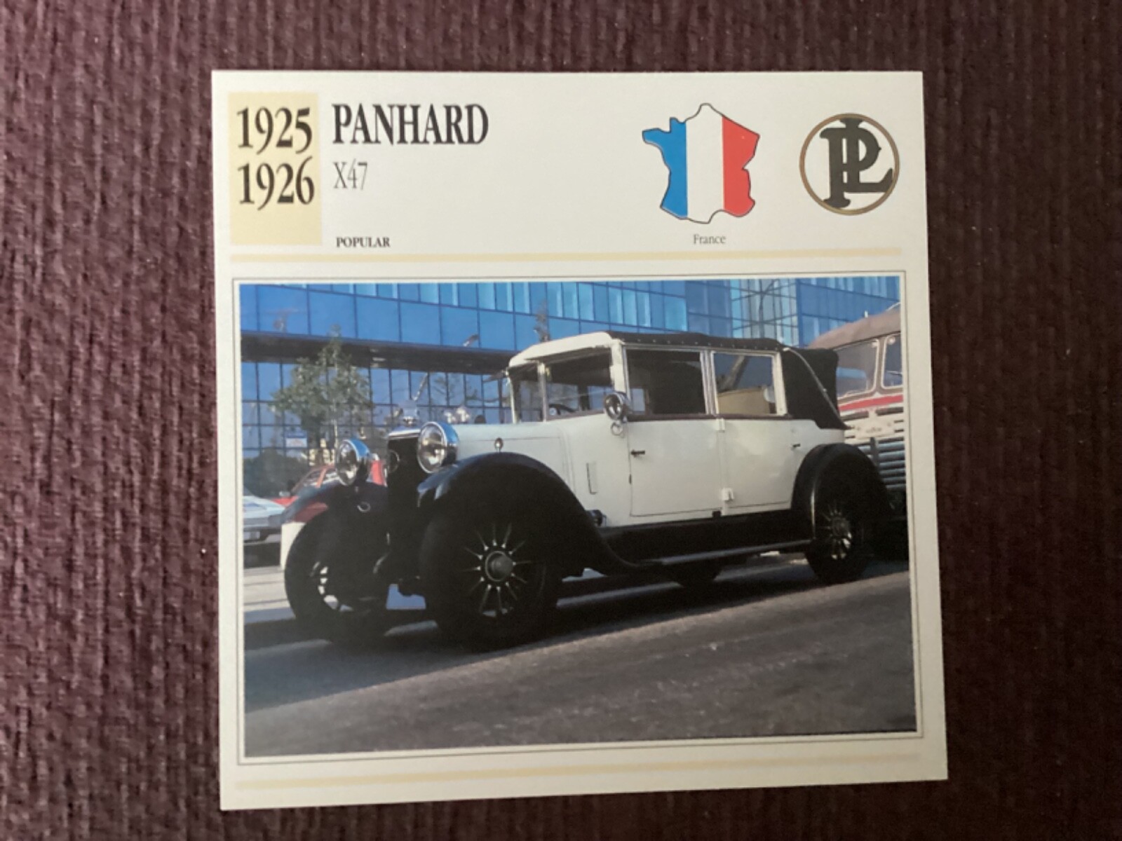 Panhard X47,   1925-26,   Popular Class Car, France, Collectors Card