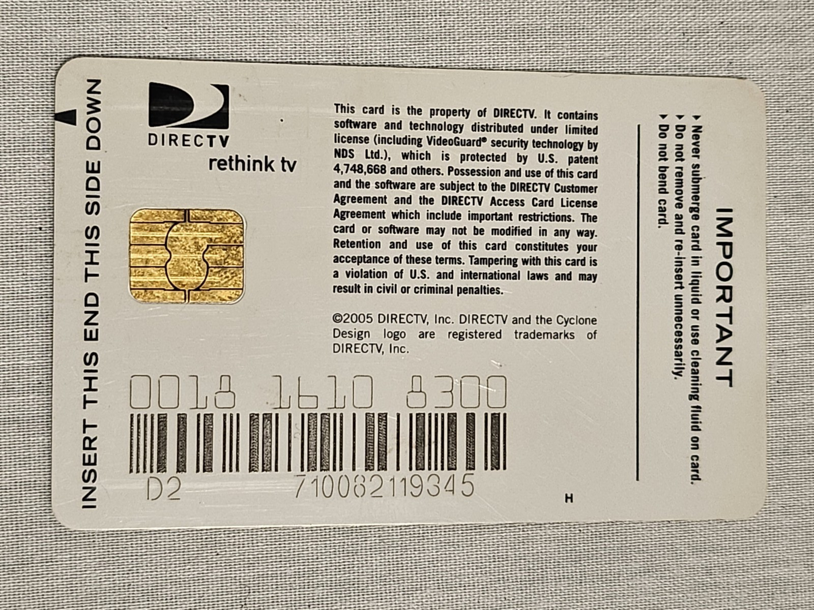 Direct TV Satellite Cable Access Card Vintage 2005