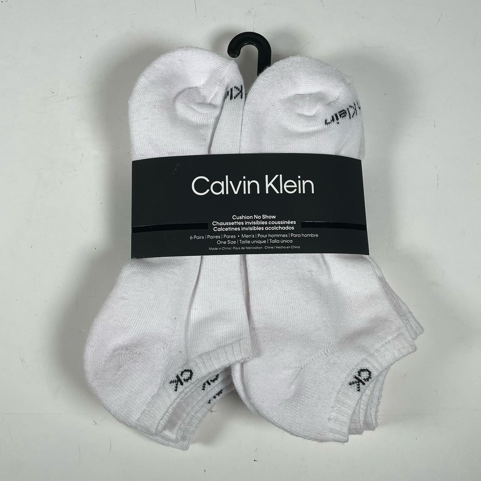 Calvin Klein 6-Pair  Cushion No Show Socks White with CK Logo Men’s One Size