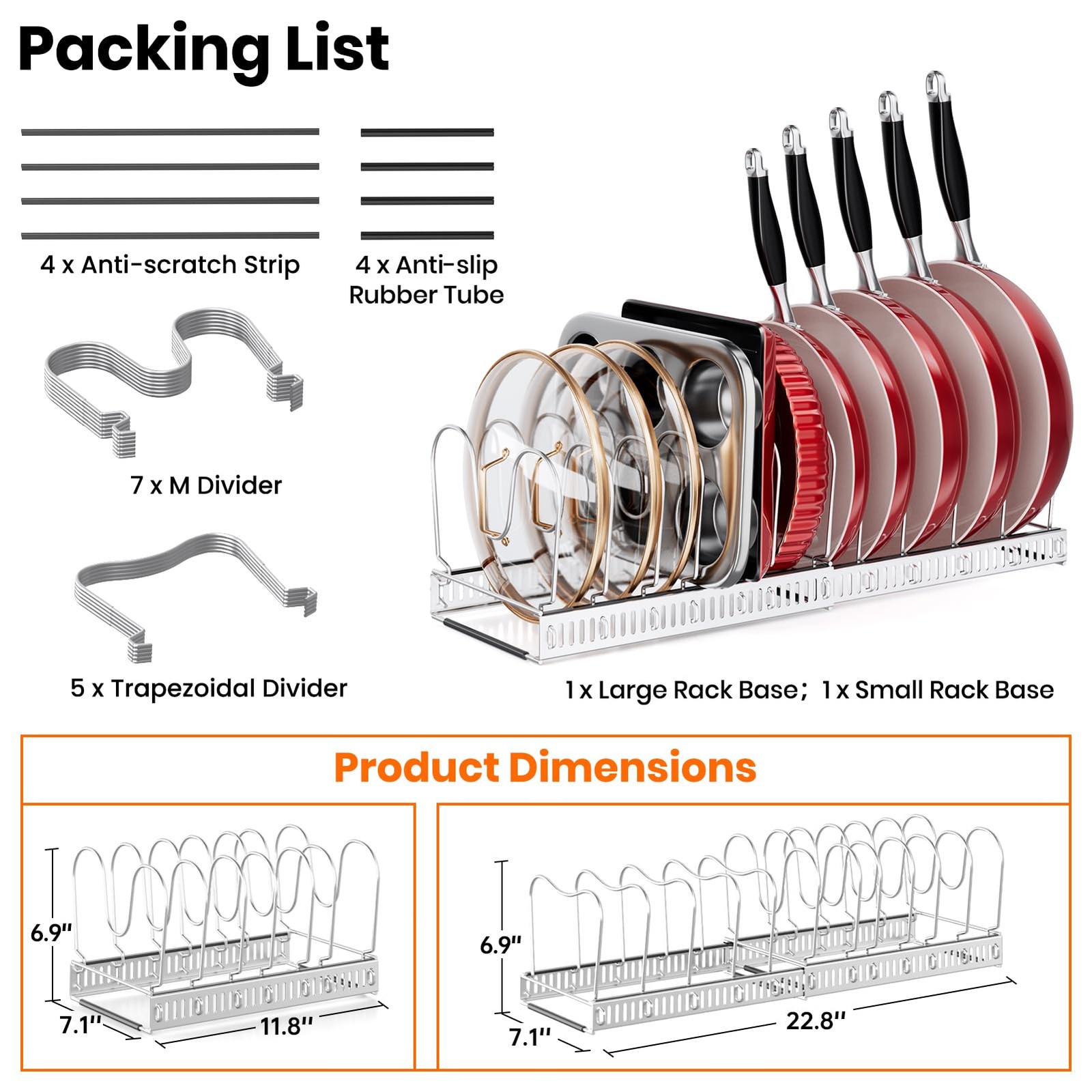 Cabinet Mount Pot Rack, 12 Adjustable Sections, Kitchen Storage, Silver