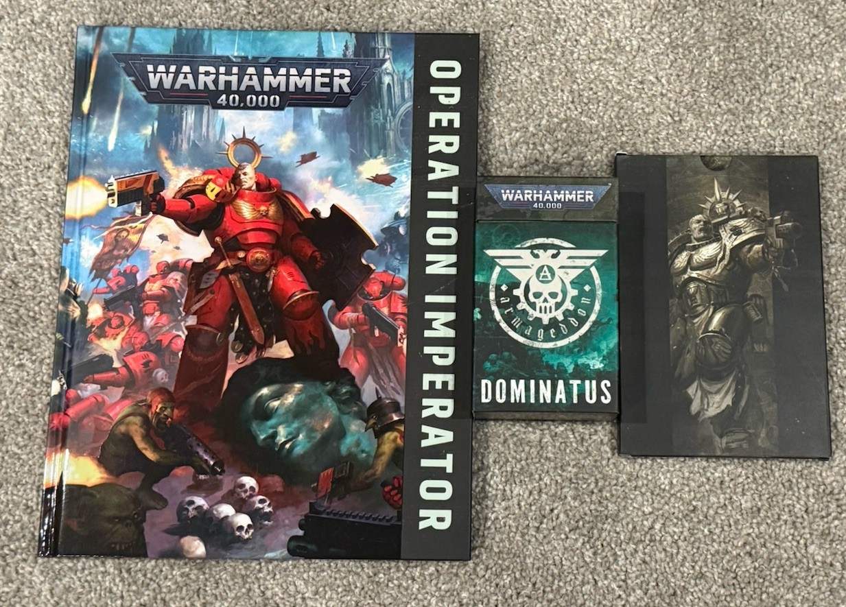 40k Armageddon Operation Imperator Book, Dominatus Cards, and Datasheet Cards