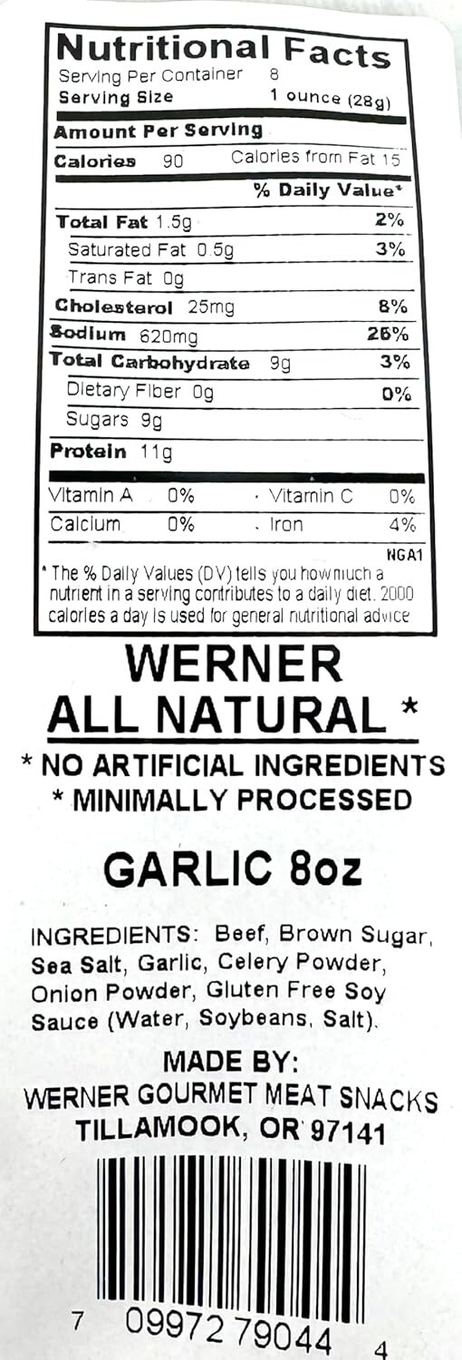 Werner Beef Jerky All Natural 8 Oz Original