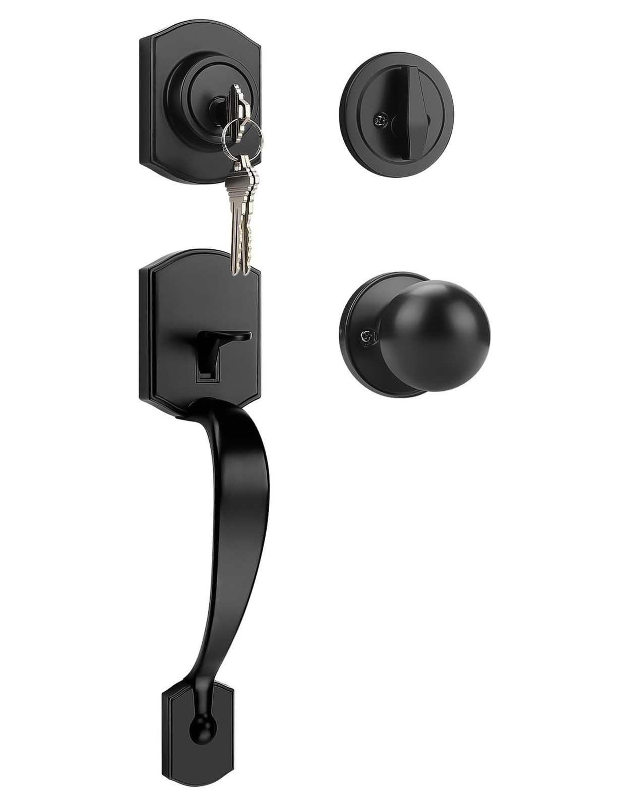 Camelot Trim Lower Half Entry Handleset and Deadbolt Set Matte Black, Upgated...