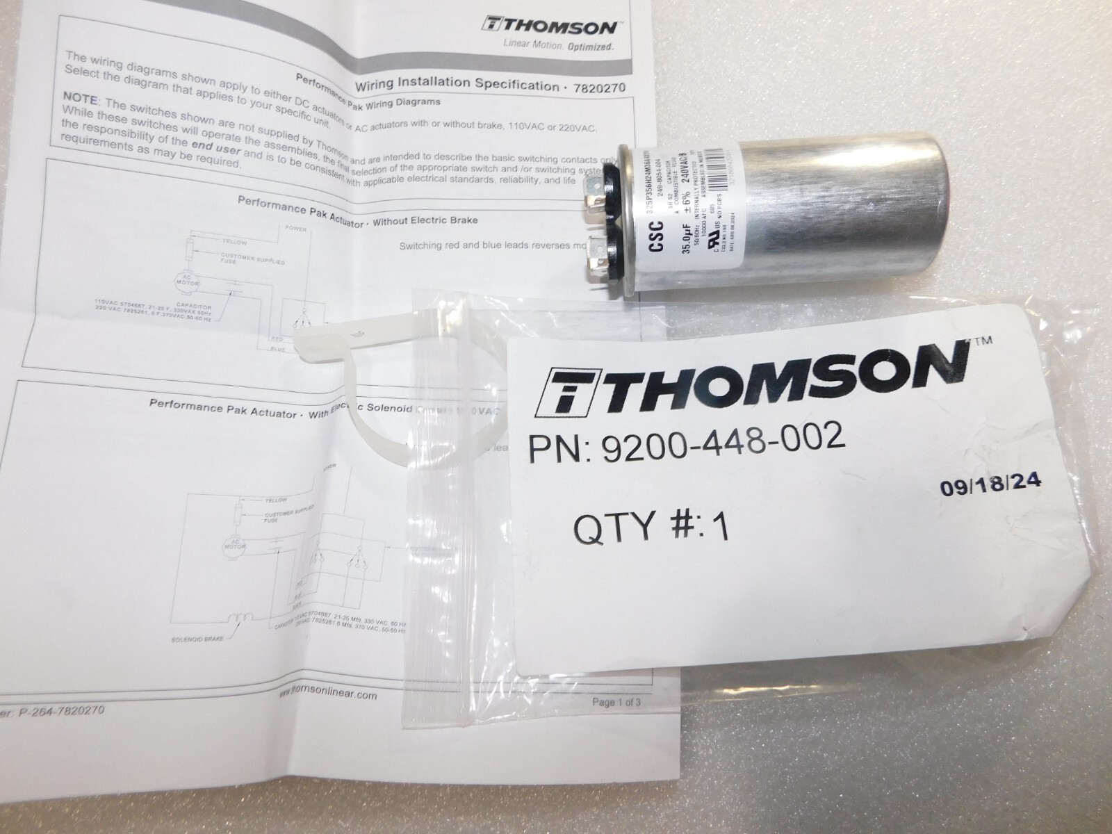 THOMSON LINEAR 9200-448-002 110V 35MFD CAPACITOR KIT NEW FRESH 2024 CAP
