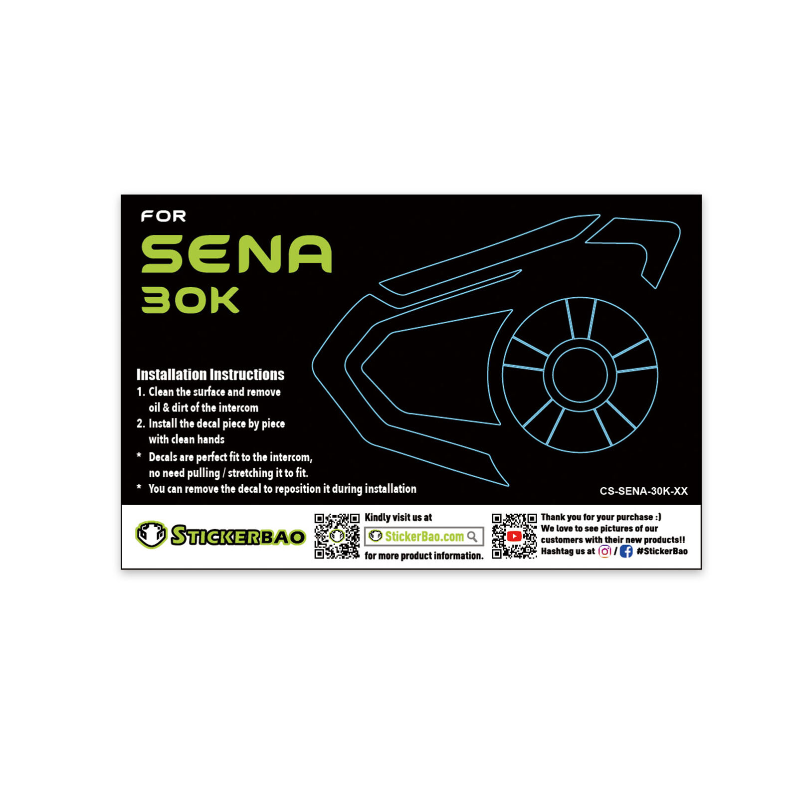 Black 1 Pcs For SENA 30K Intercom Device Sticker