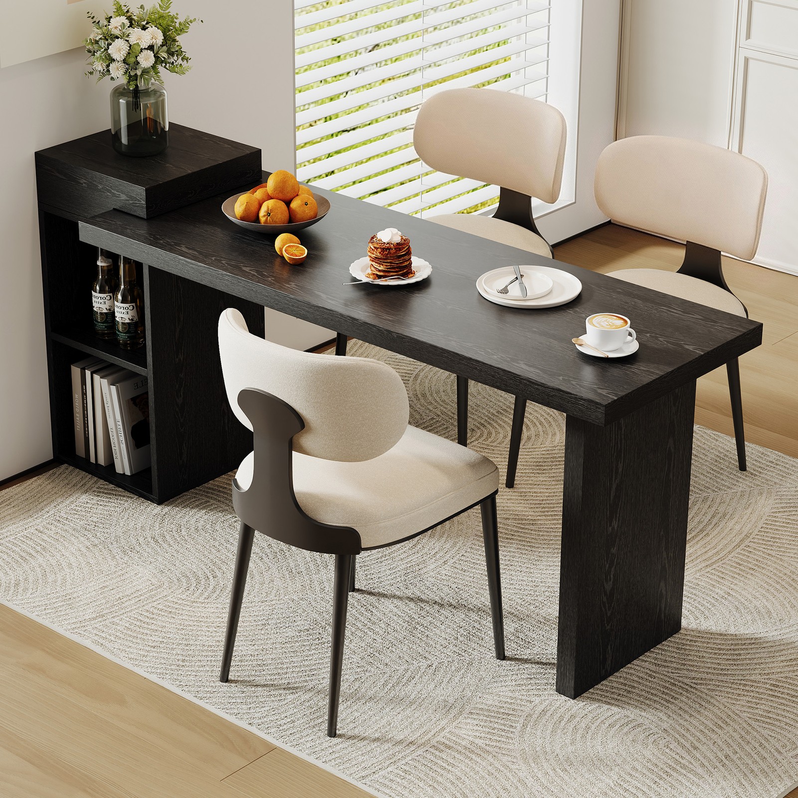 Modern Black Wood Grain Sofa Side Table - MDF Multipurpose Entryway Console Tab