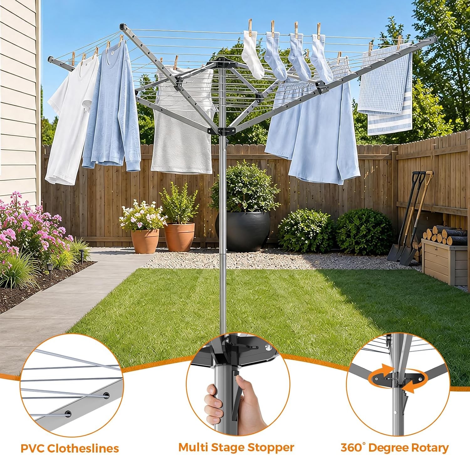 131FT Outdoor Collapsible Drying Rack with 4-Arm Rotary Design