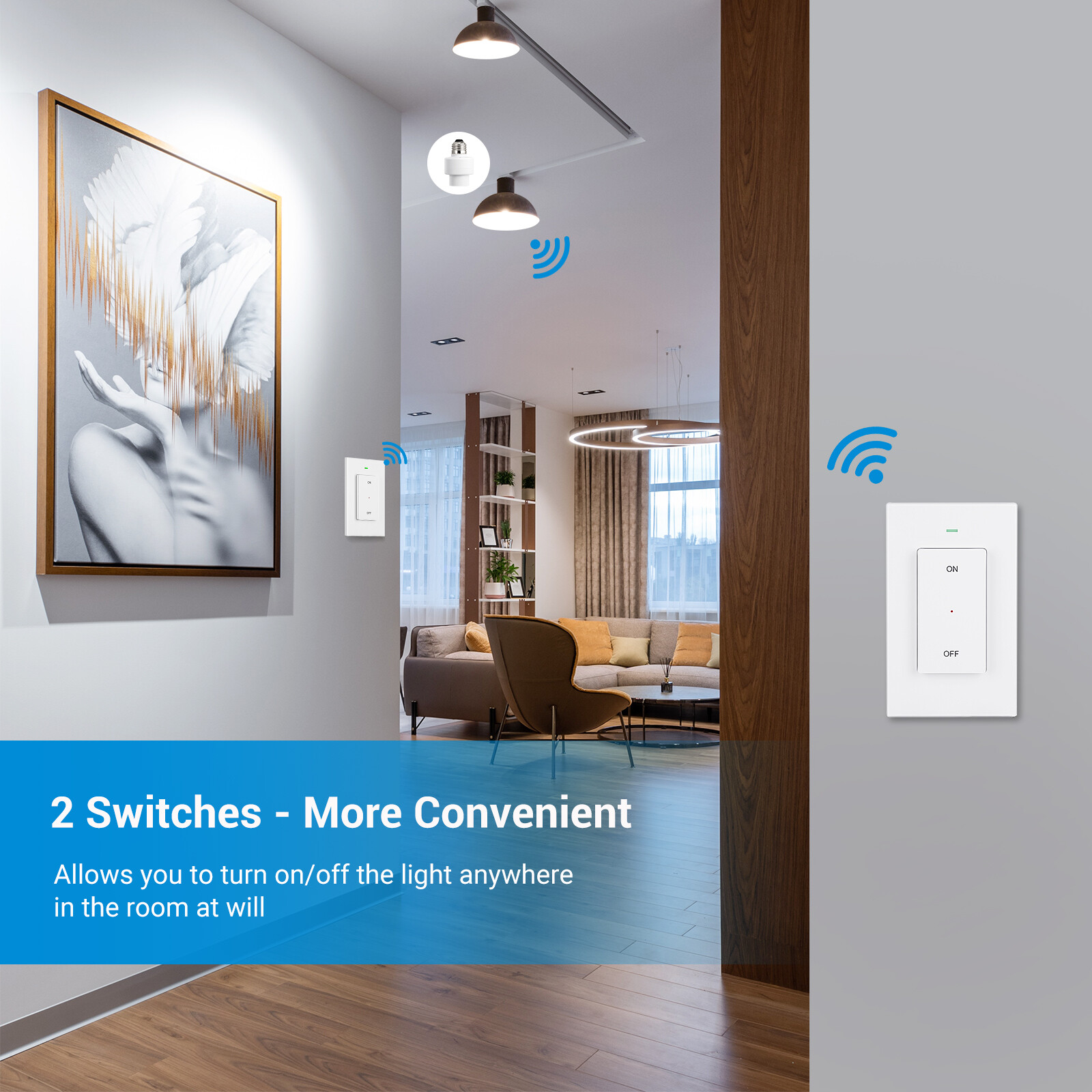 DEWENWILS Remote Control Light Socket, Wall Mounted Wireless Light Switch 100FT