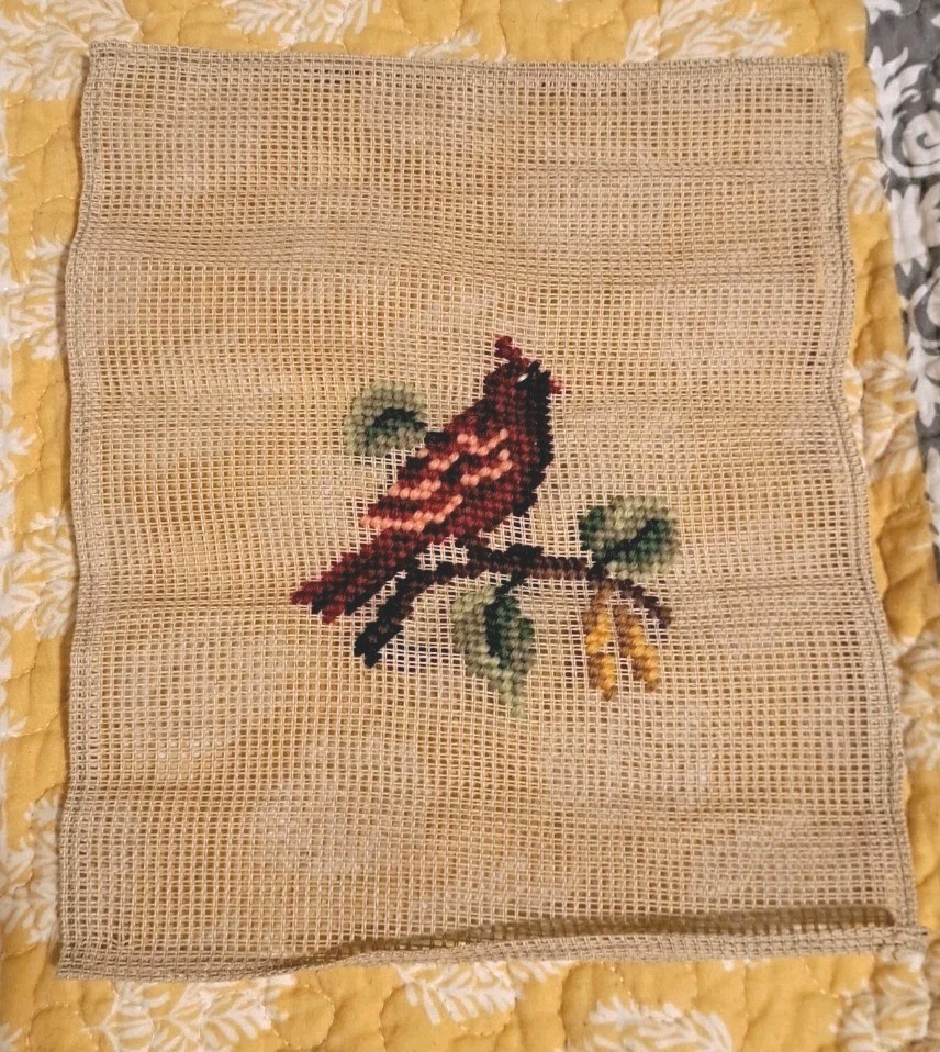 Dritz Cardinal Bird Pre-worked Needlepoint Canvas 7.5"x9.5" 10 Mesh Vintage New