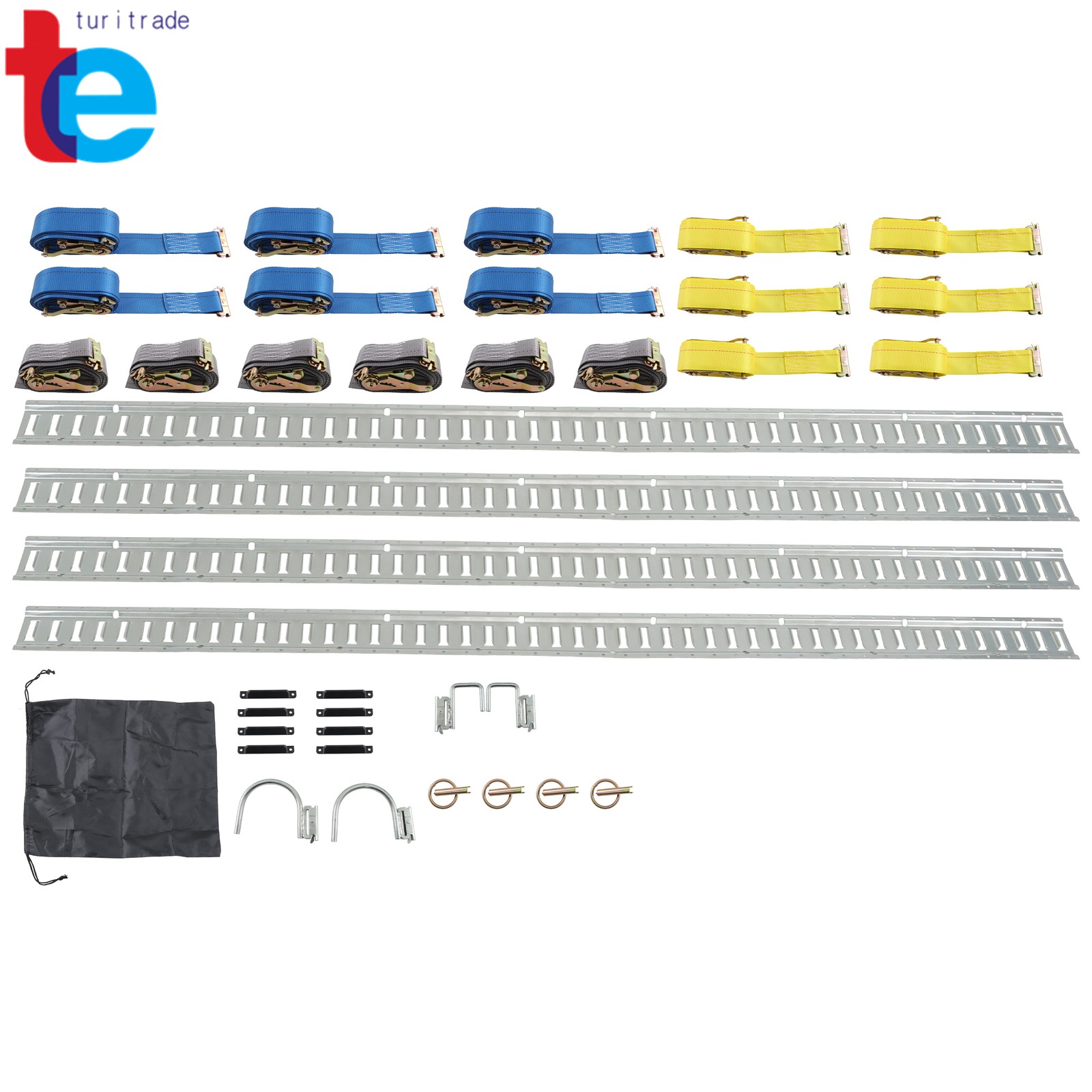 37 Pack 8' E Track Tie Down Rail Kit 6 PCS 12' 16' 20' Ratchet Straps J-hooks