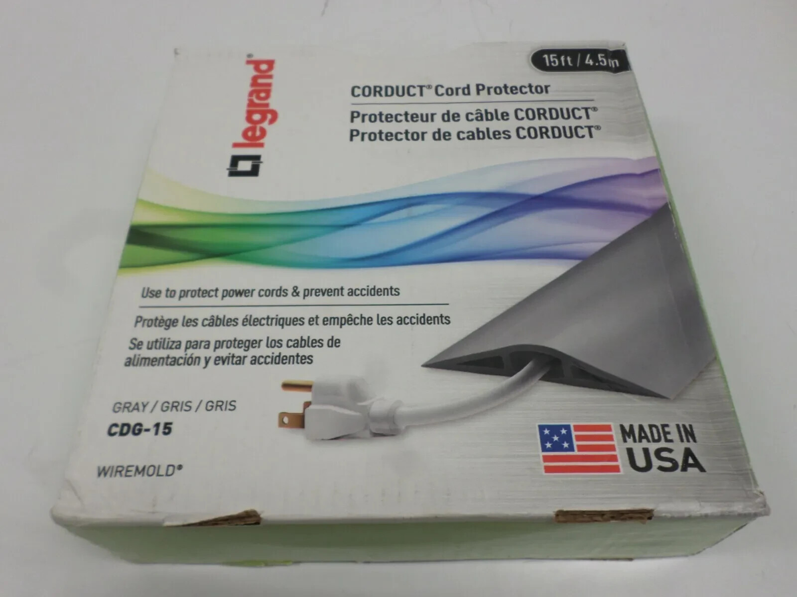 Legrand Wiremold CDG-15 Corduct 15 ft. 4.5m 1-Channel Cord Protector Gray