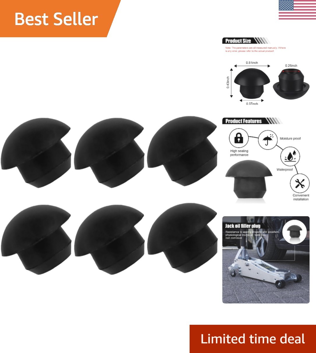 Bottle Jack Floor Jack Oil Filler Plug, 8mm Flat-Head Rubber Hydraulic Filler...