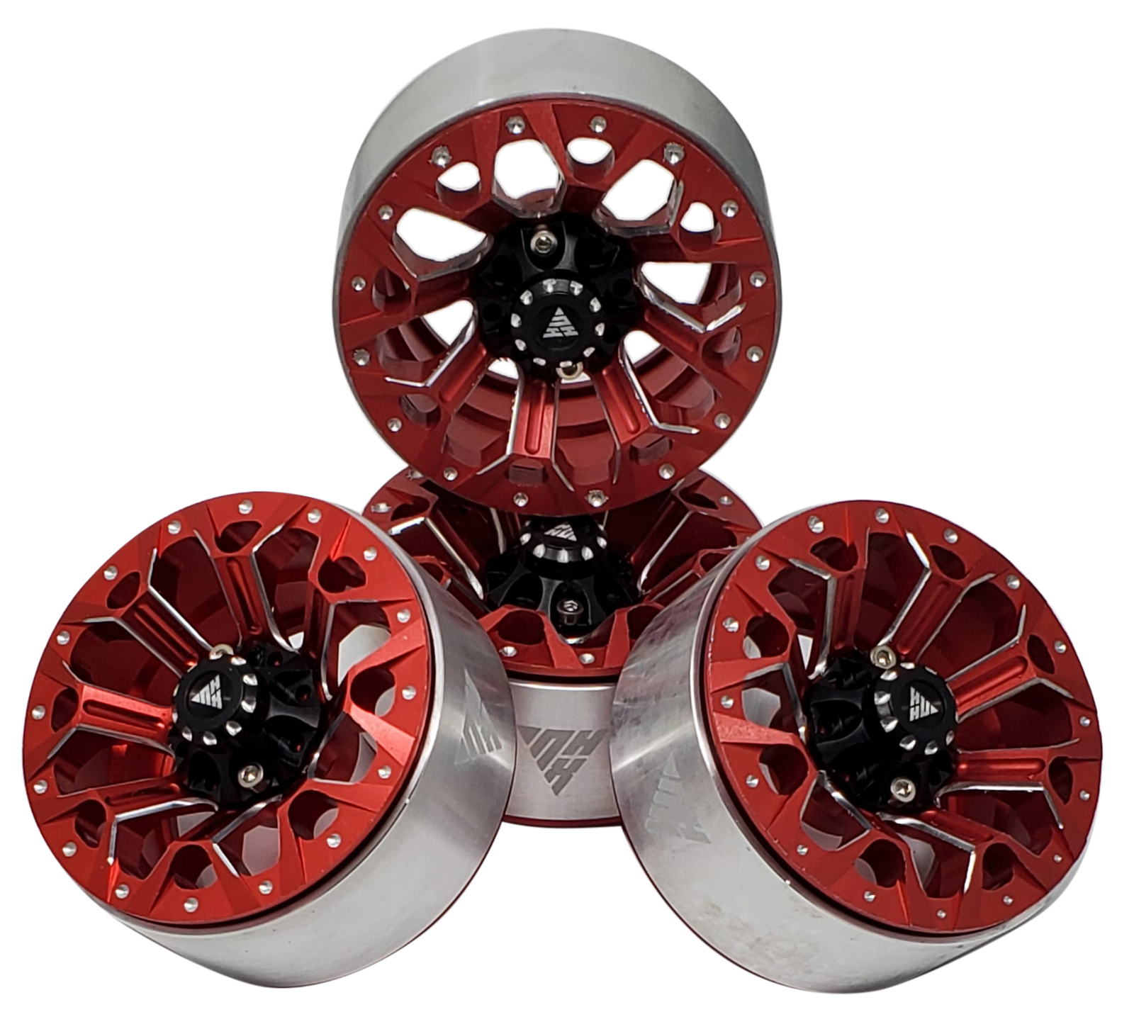 NHX RC 1.9" Aluminum Beadlock Crawler Wheels Rims -Red/Black 4pcs/set