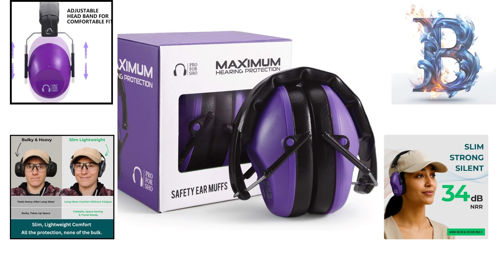 34 dB Noise Reduction Ear Muffs – Compact, Lightweight Protection for Loud Ev...
