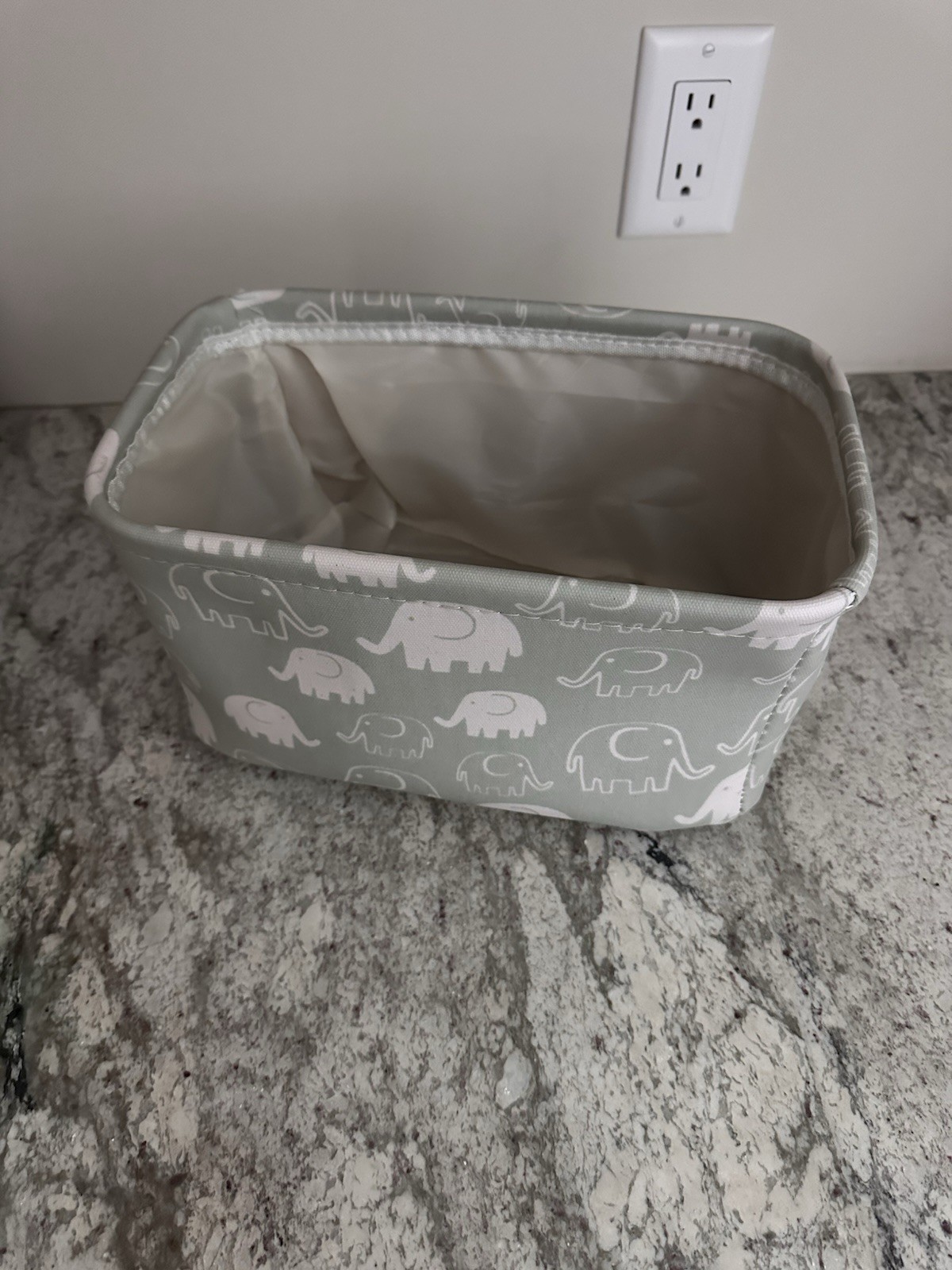 Elephant Storage Organizer Grey And White Canvas NEW With Tag