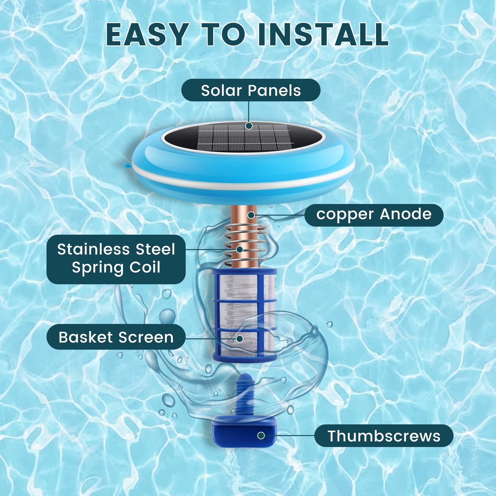 Pool Ionizer Solar Powered,Copper Ionization,Floating Automatic Water Cleaner...