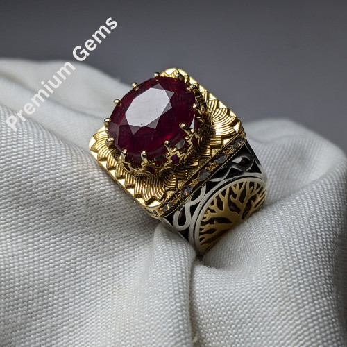 Genuine African Ruby Gemstone Ring – Solid 925 Sterling Silver Handmade Design