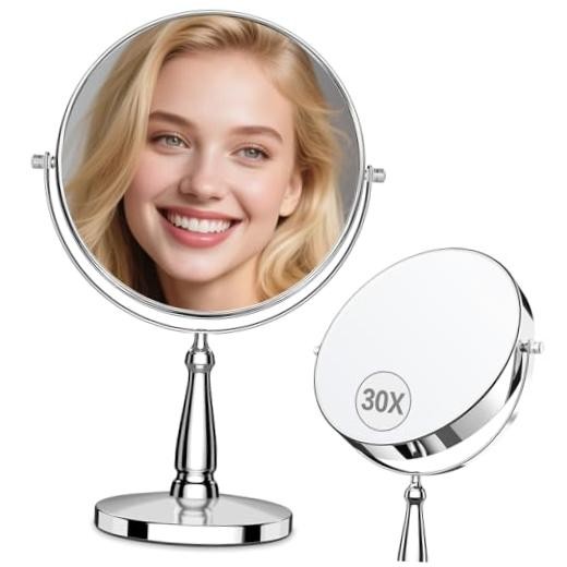 30X Magnifying Mirror, Vanity Mirror Tabletop for Women, Metal Makeup Sliver