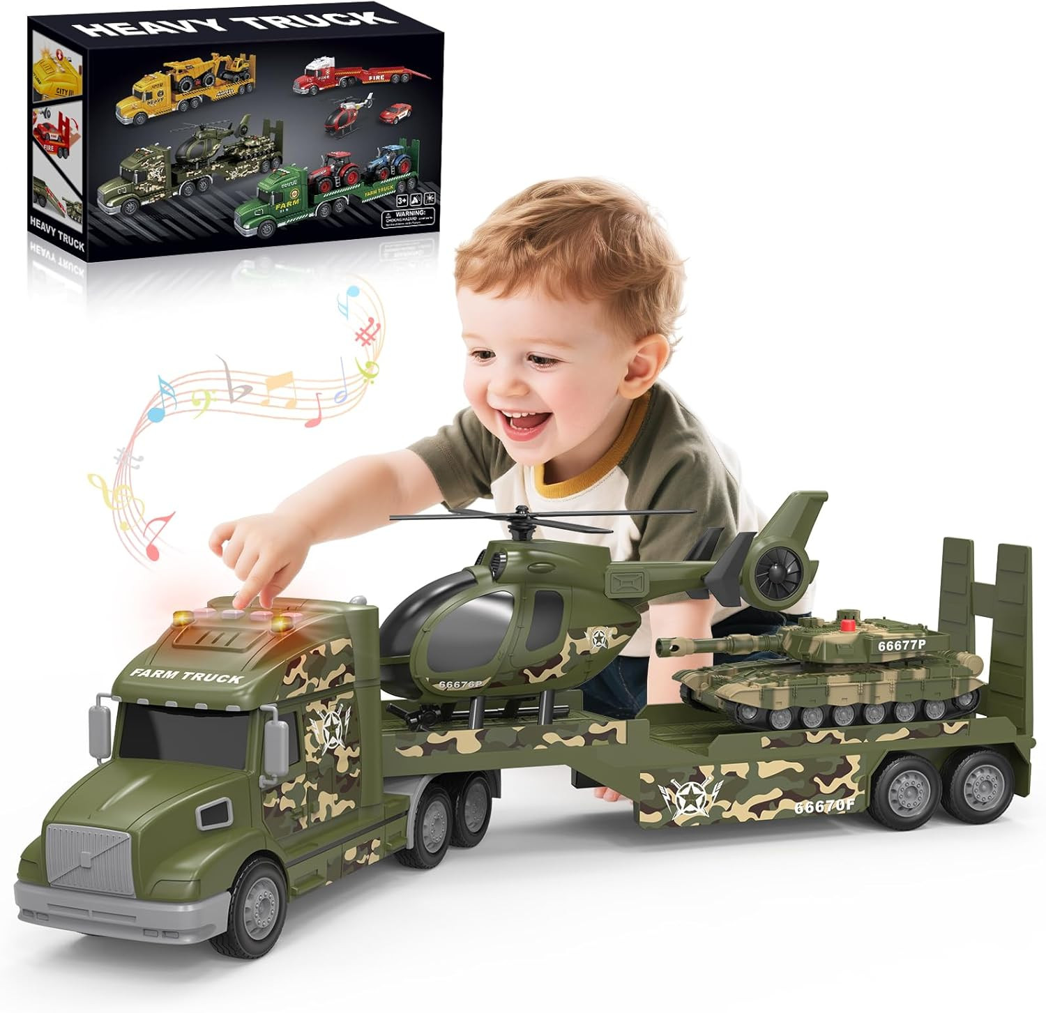 Toddler Toys for 3 4 5 6 Year Old Boys - 27" Large Semi Army Truck Toy with Tank