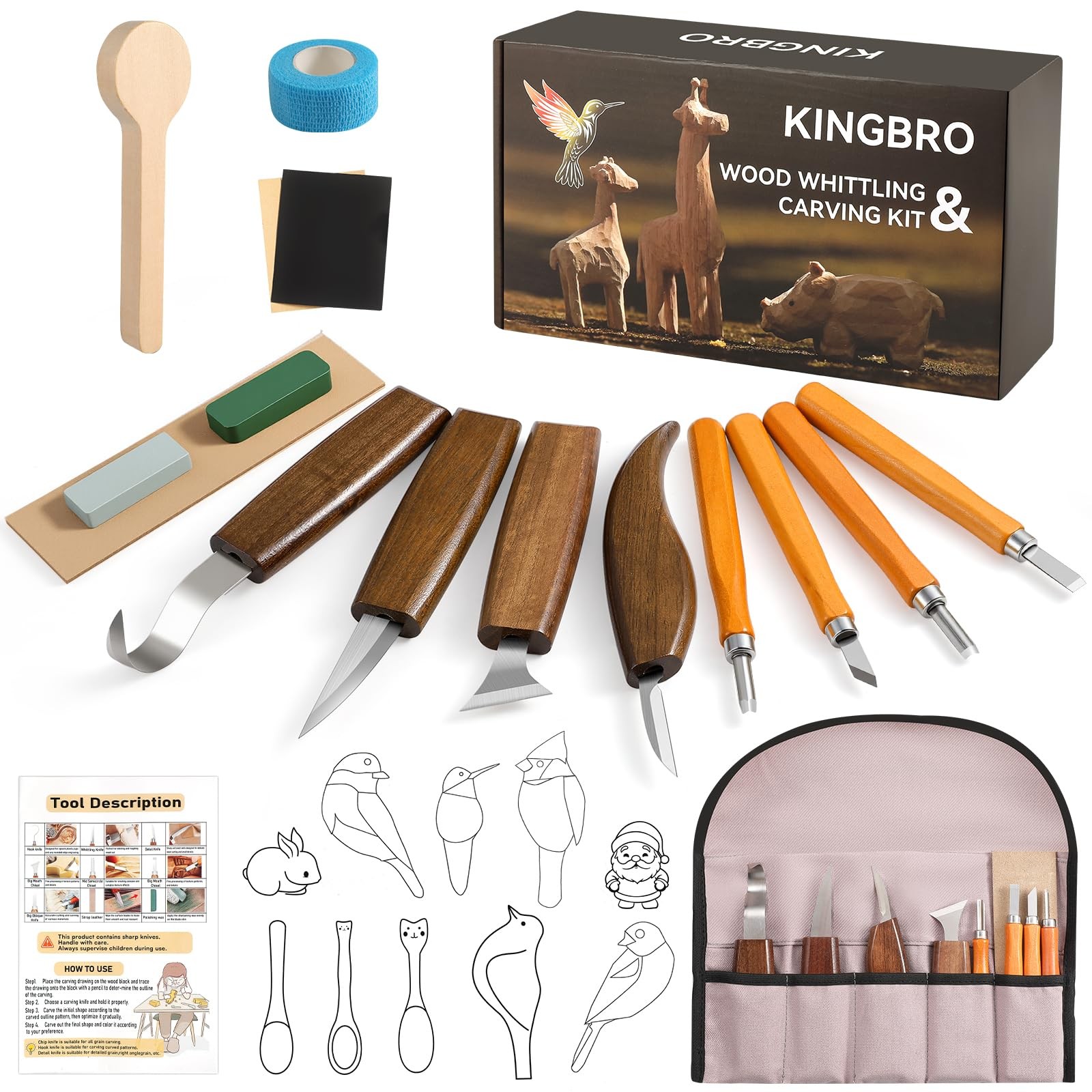 KINGBRO 20 PCS Wood Carving Kit for Beginners, Whittling Kit for Beginner and...
