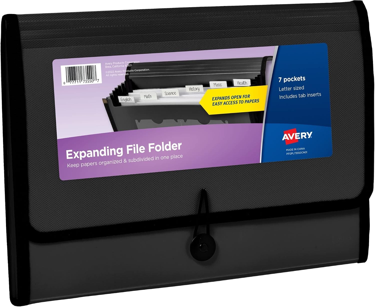 Avery® Expanding File Folder Organizer, 7-Pocket Accordion File Organizer,