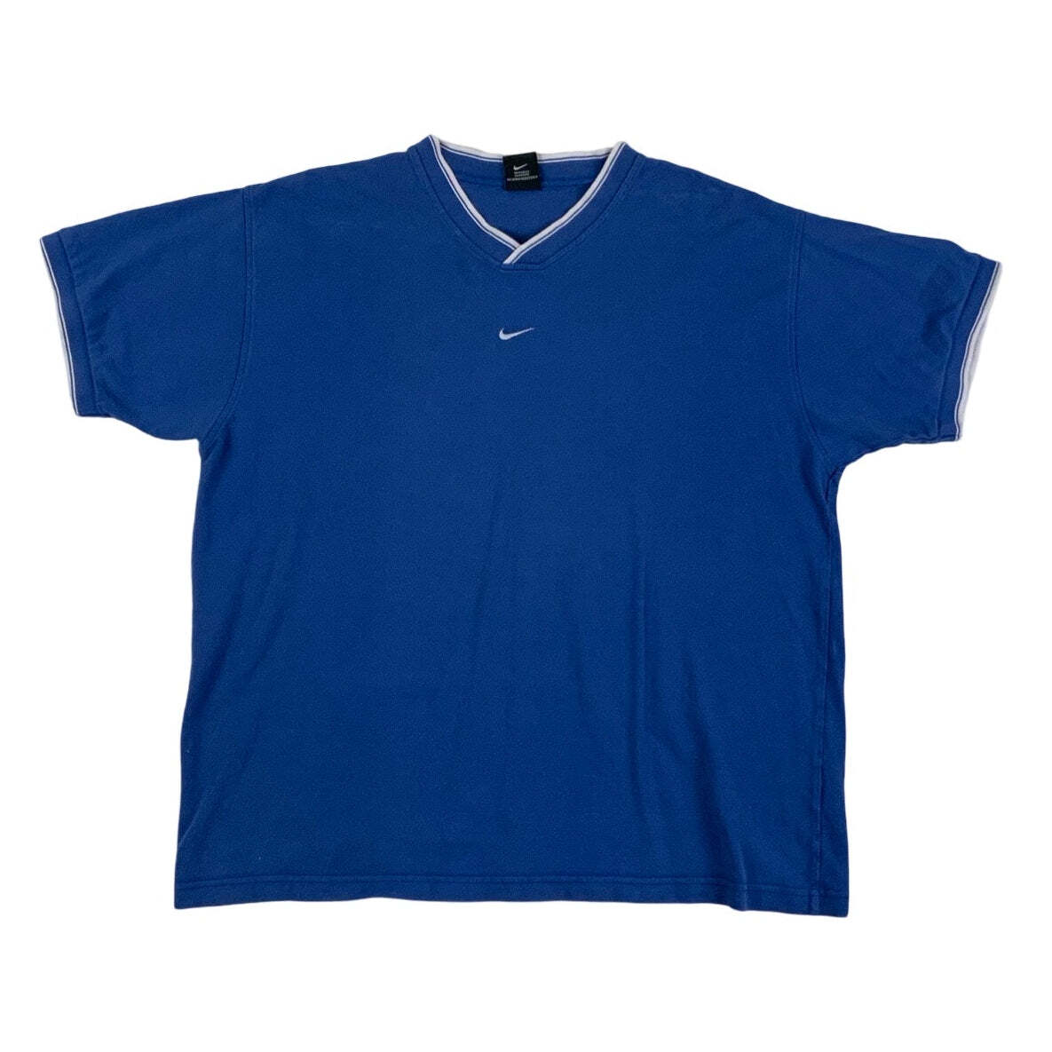90s Nike V-Neck T-Shirt Blue Centre Swoosh Extra Large