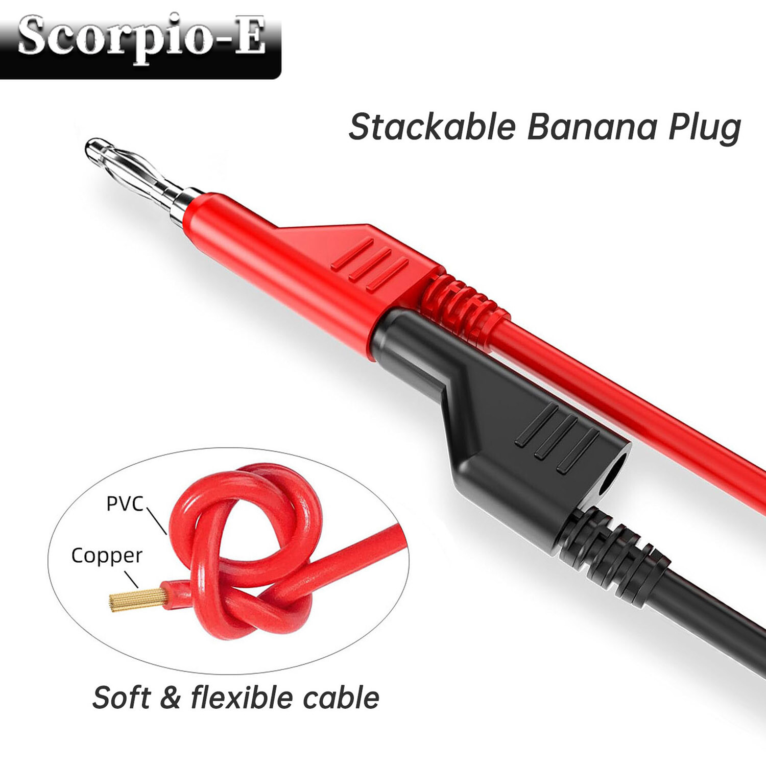 30PCS 4mm Stackable Banana Plug Test Lead Kit with Alligator Clip Back Probe