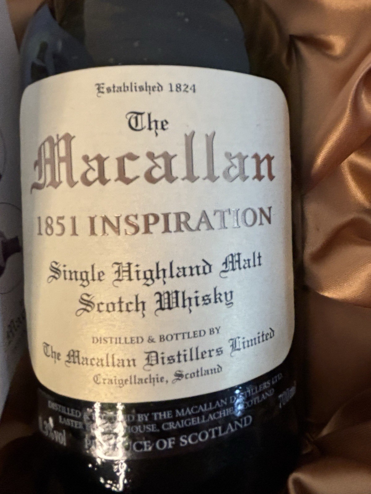 Macallan 1851 Inspiration Scotch Whisky Empty Bottle in Satin Lined Box