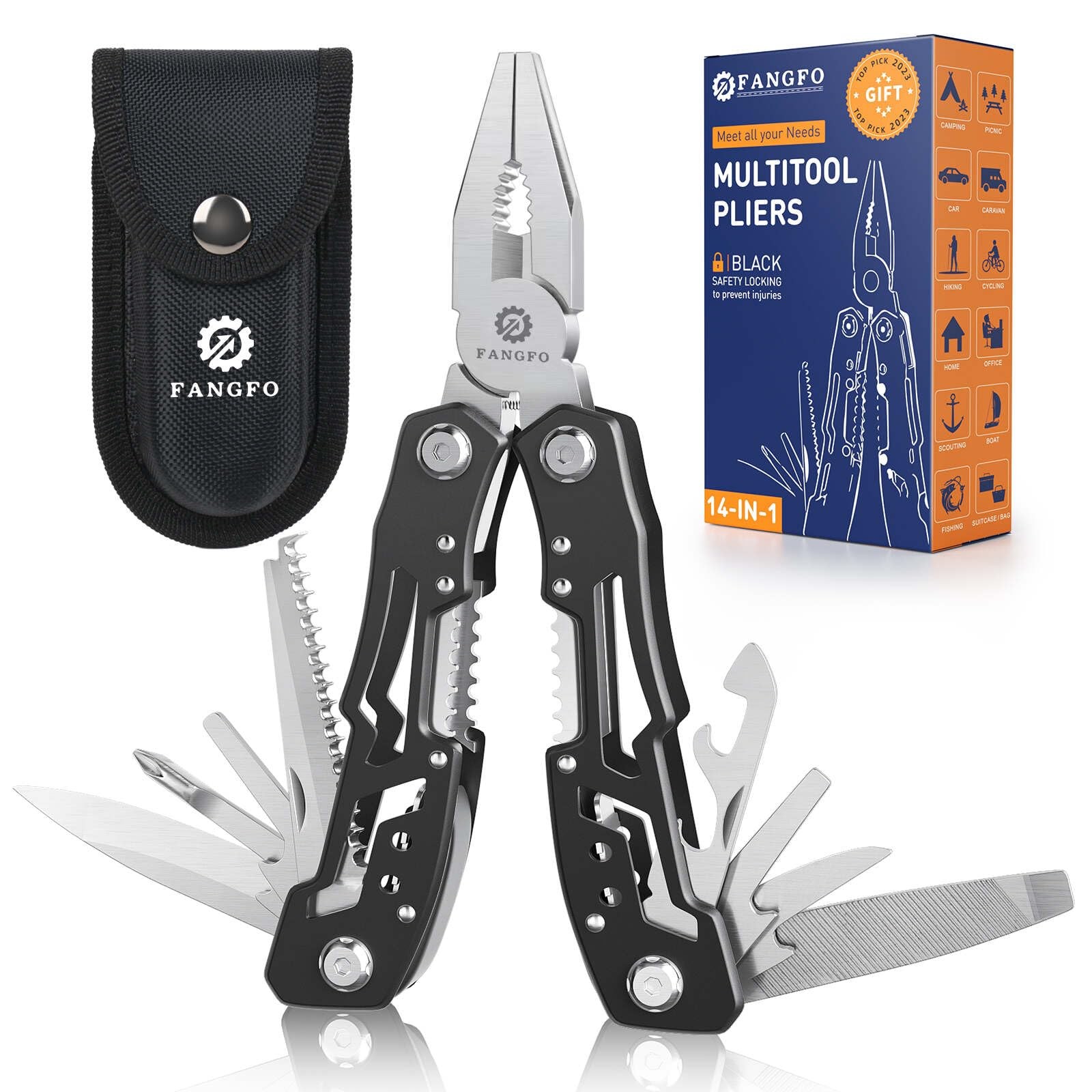 14-In-1 Multitool with Safety Locking, 3.9 x 1.6 x 0.6 inches, Black