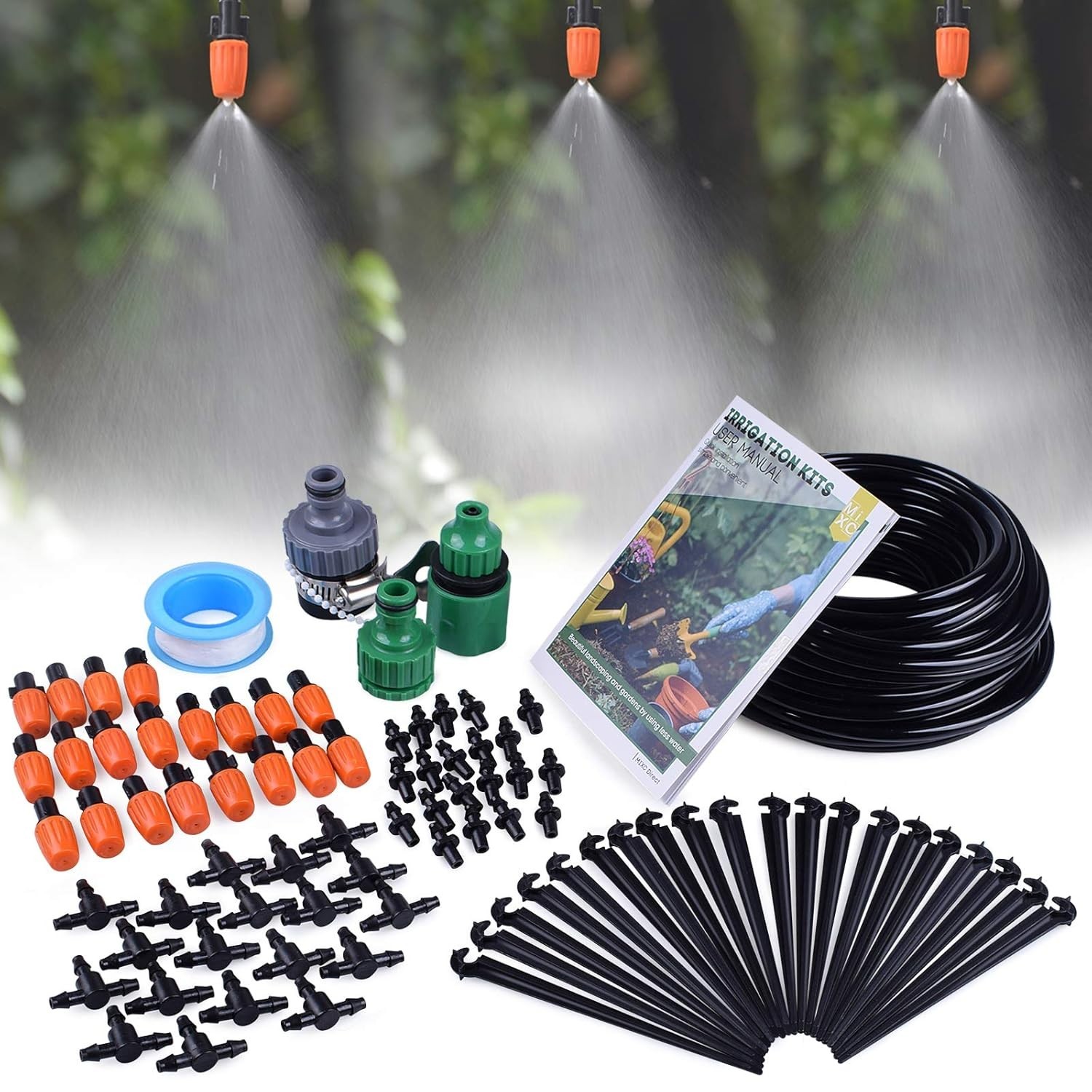 DIY 50FT Greenhouse Irrigation System - Adjustable Nozzle & Timer Compatible