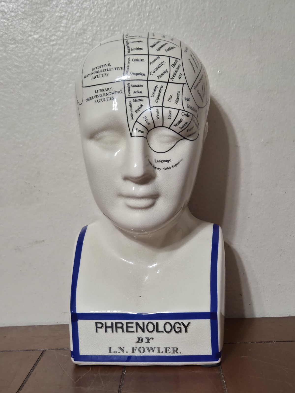 Porcelain L. N. Fowler Phrenology Bust Head Scientific Psychology 11.5" Statue