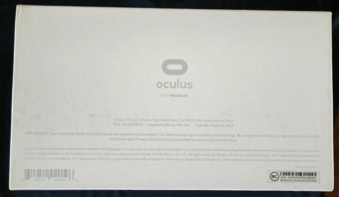 Meta Oculus Go 64GB Standalone VR Headset - Working- Original Box + Accessories