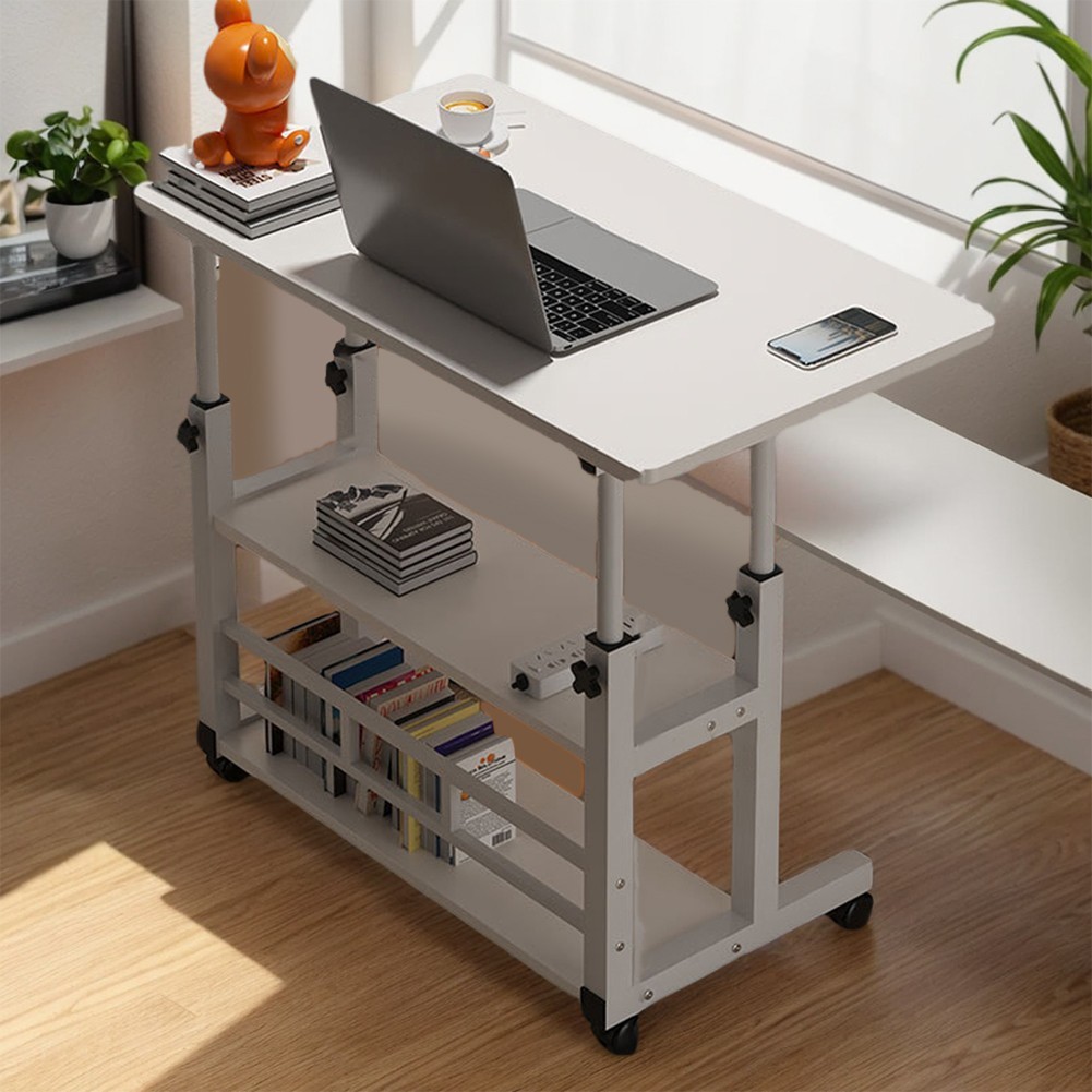 Adjustable Height Rolling Laptop Desk Swivel Wheel Bedside Table Mobile Stand