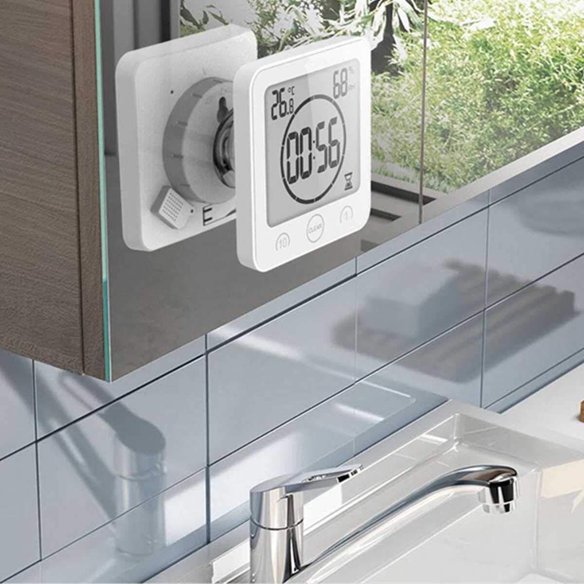 Wall Clock Waterproof LCD Digital Wall Clock Shower Suction Wall Stand Alarm ...
