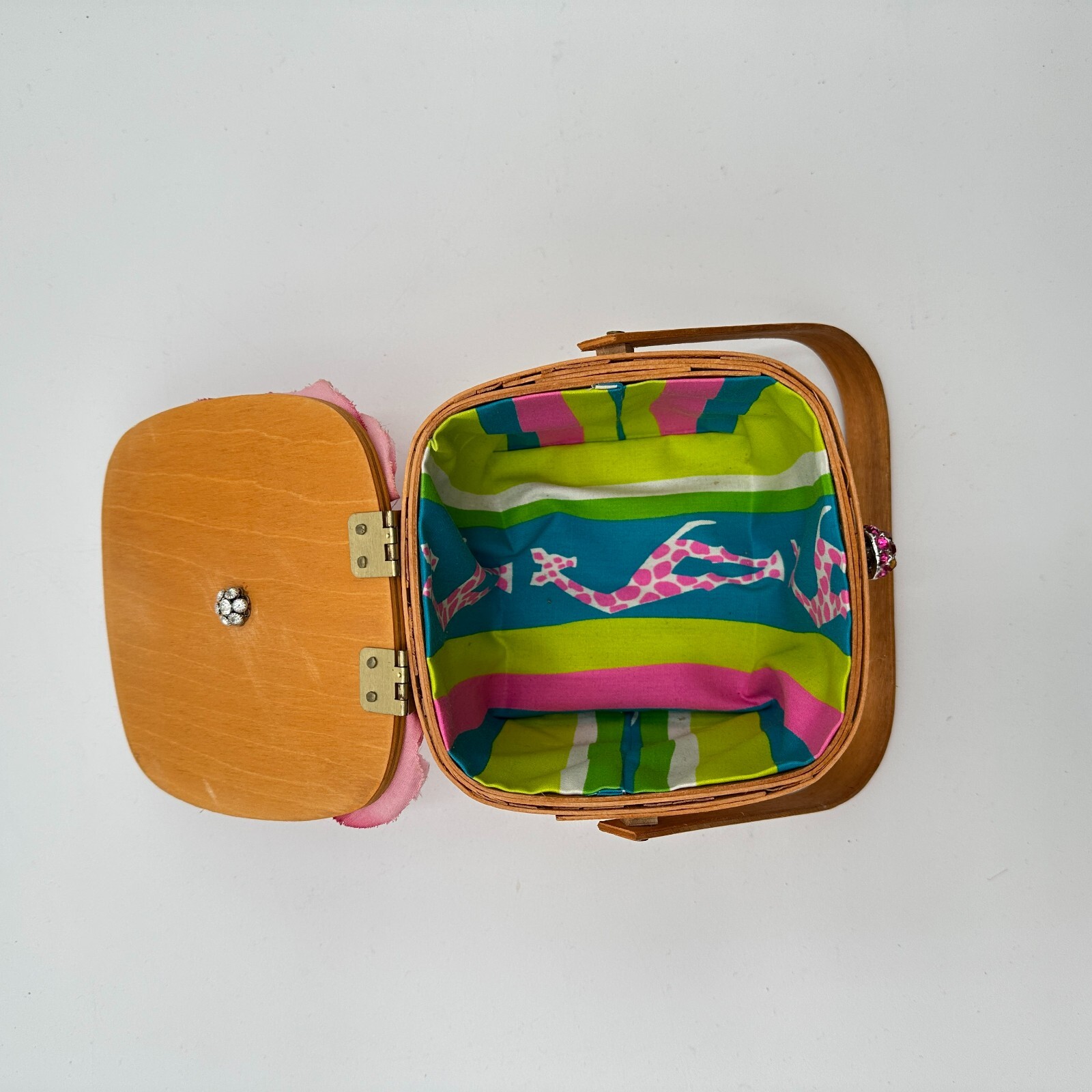My Cute Bag Child's Purse Basket Flower Liner Lid Rhinestones