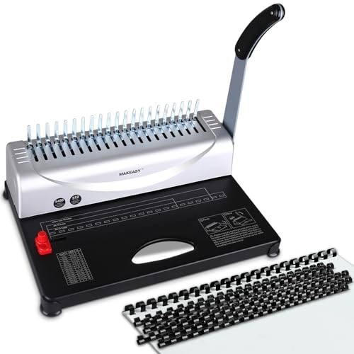 Binding Machine, 21-Hole, 450 Sheets, Comb Binding Machines with 1 Box Silver
