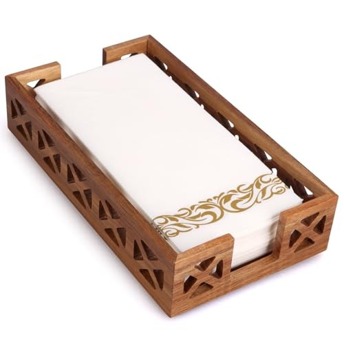 Acacia Wood Napkin Holder for Bathroom - Wooden Guest Towel Holder for Dining