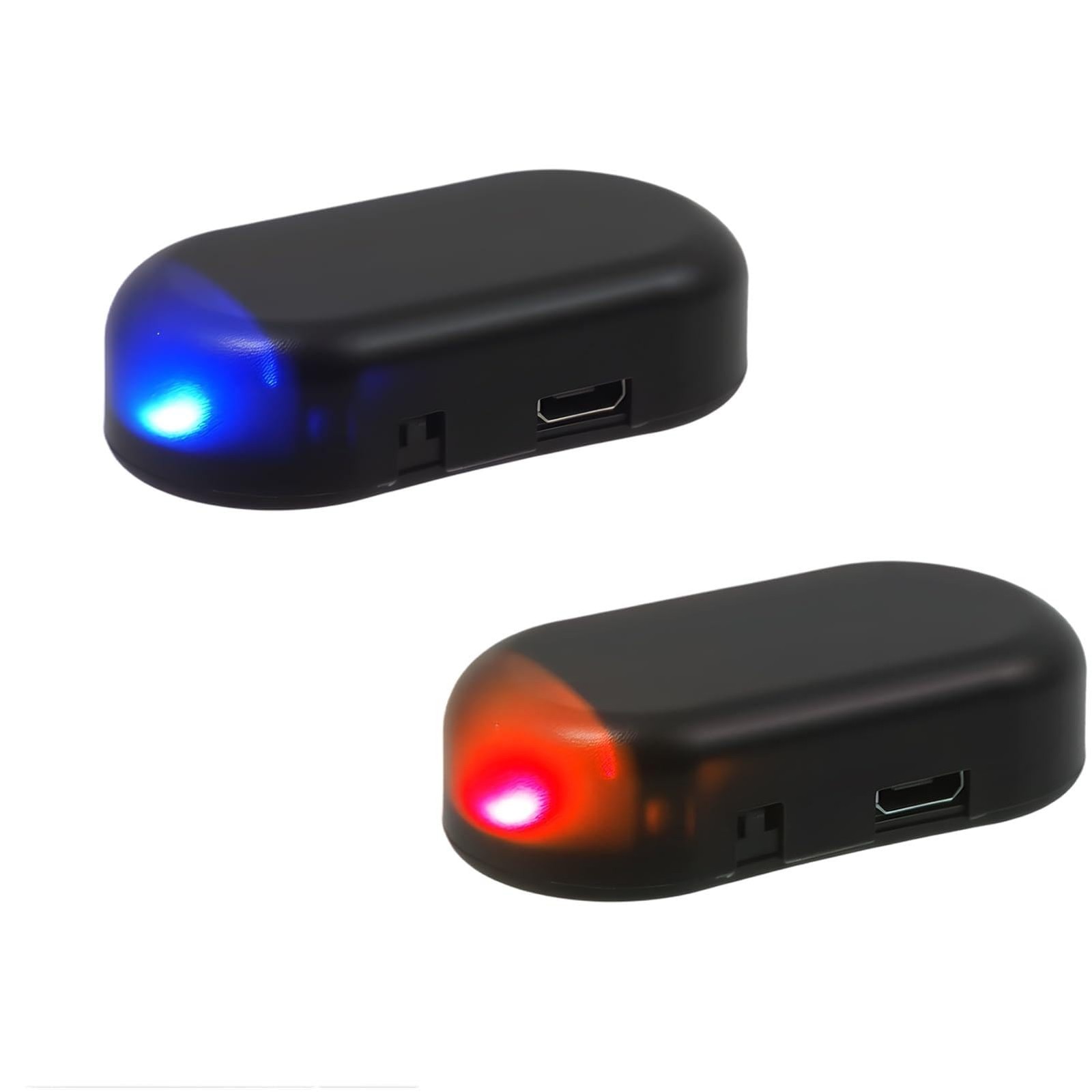 2 Pcs Car Solar Power Simulated Dummy Alarm, Anti-Theft LED Blue Red Black