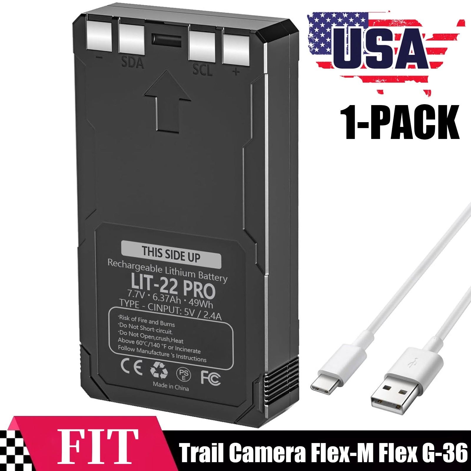 Replace Rechargeable LIT-22 Battery Compatible For Trail Camera Flex-M Flex G-36