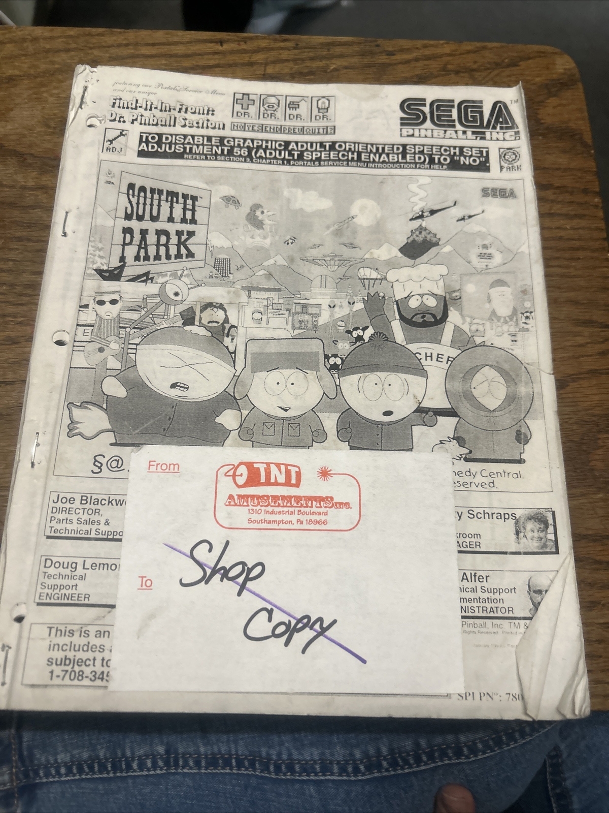 Sega SOUTH PARK Pinball Machine Manual - good used