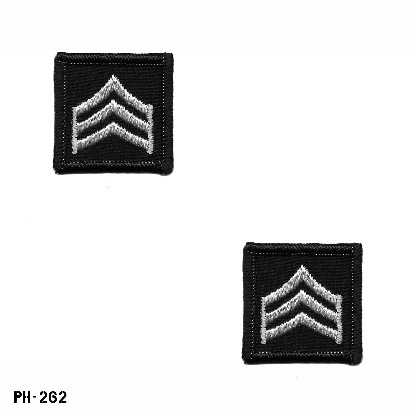 PAIR Sergeant SGT Rank Chevron Collar Patches ~ Black & Grey ~ NOS Gemsco USA