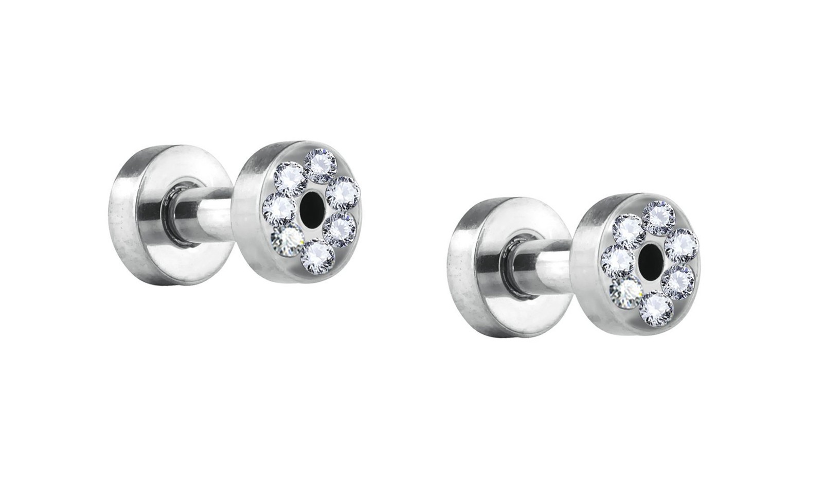 Forbidden Body Jewelry 2pcs 8GA-7/8 Surgical Steel Crystal Rimmed Screw Fit T...