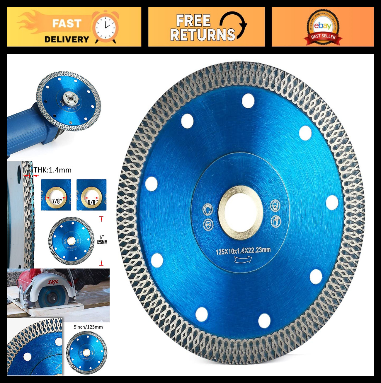 5" Super Thin Diamond Cutting Blade for Porcelain, Granite & Marble - Wet/Dry Us