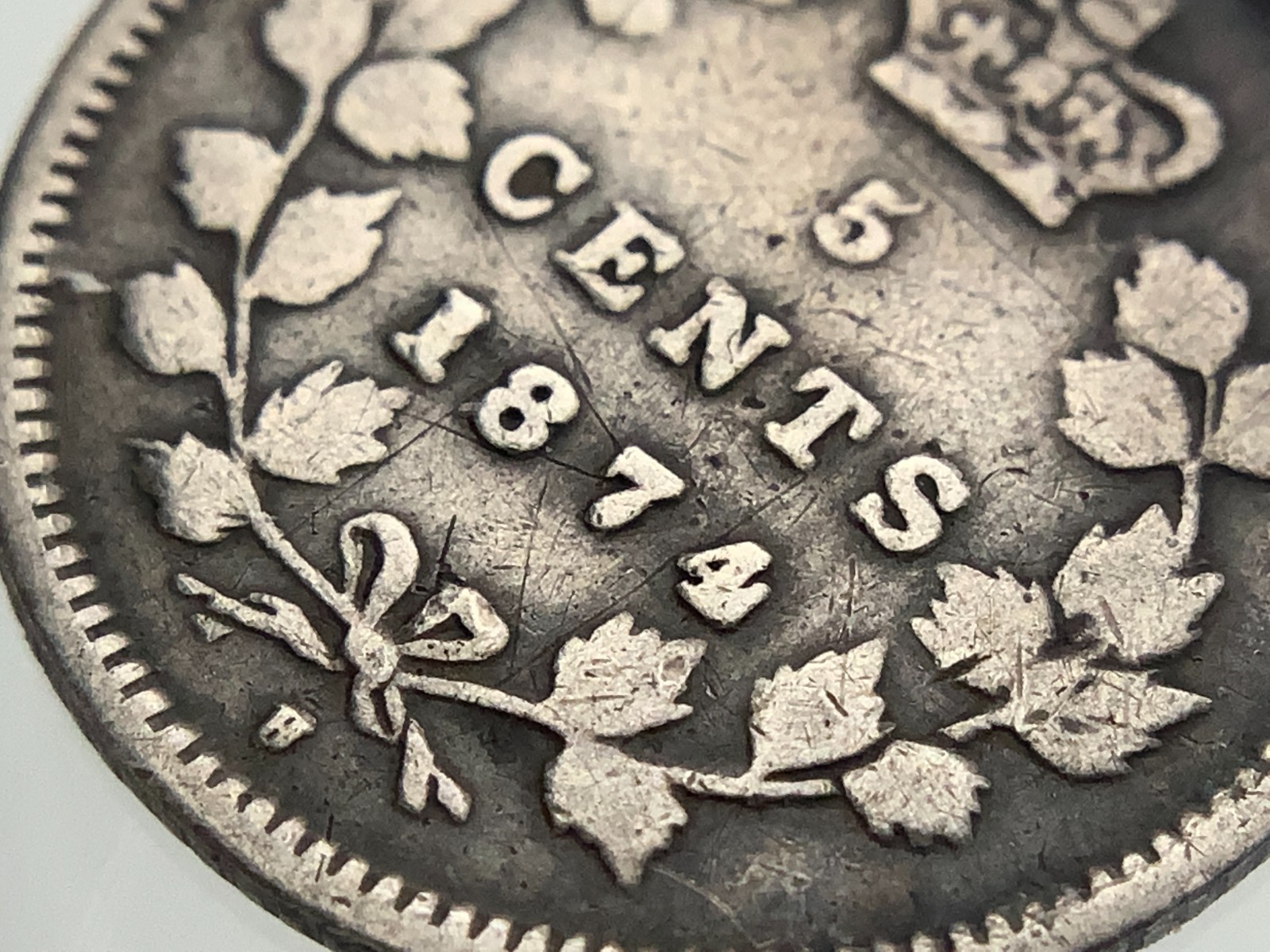 1874 H Large Date Crosslet 4 Canada 5 Cents KM# 2 Silver Circulated Coin II935