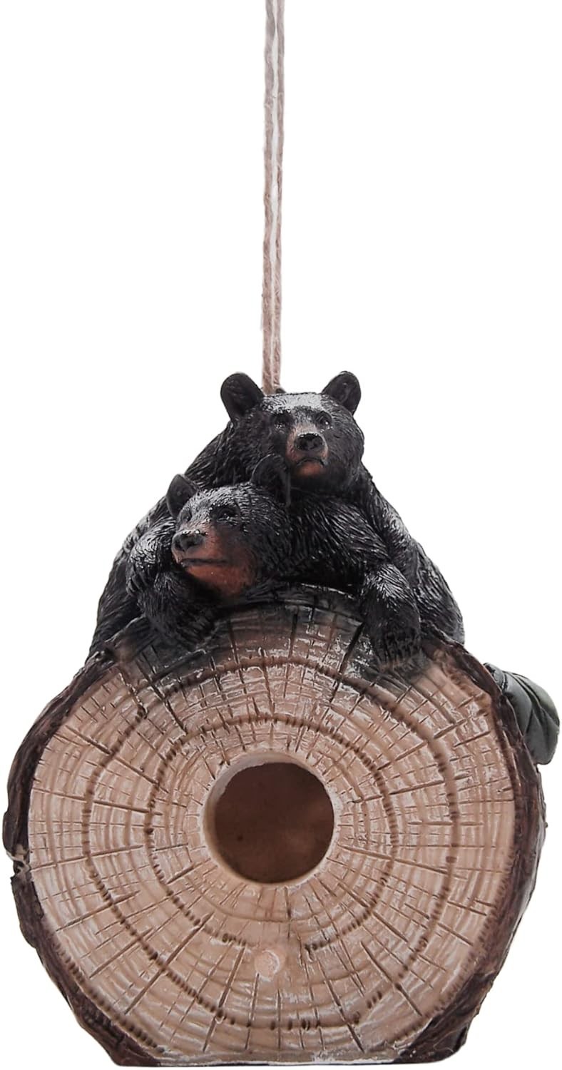 Black Bear Birdhouse Hanging Rustic Log Cabin Outdoor Garden Decor 7.5"