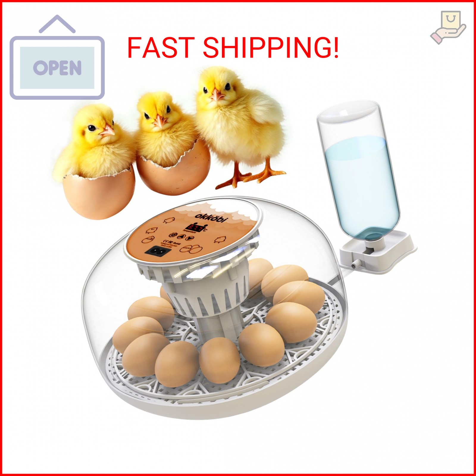 Okkobi M12 Egg Incubator with Automatic Turner and Humidity Control - 12/24 Eggs