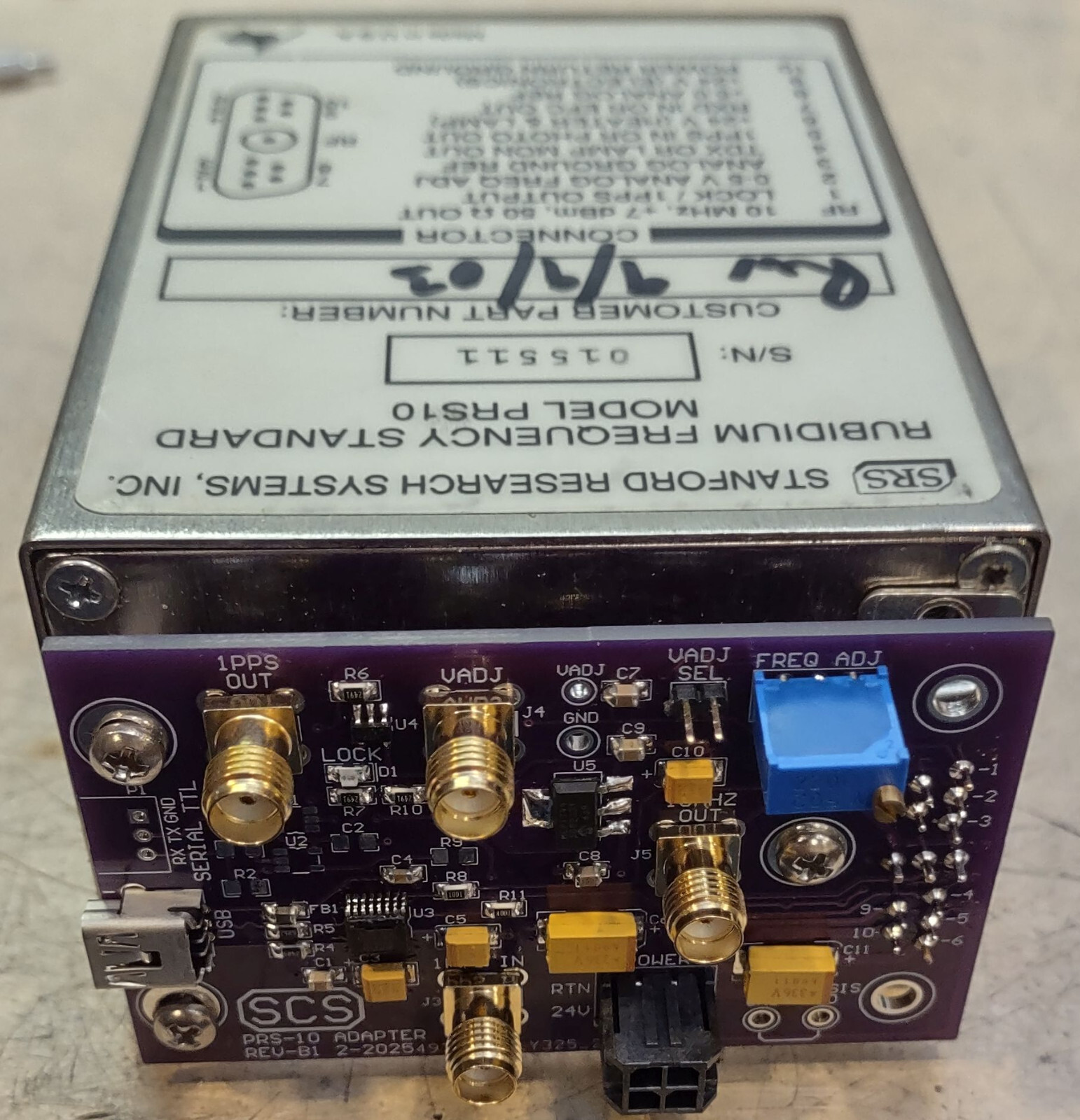 Test and Interface Board for the PRS-10 and FRS rubidium oscillators