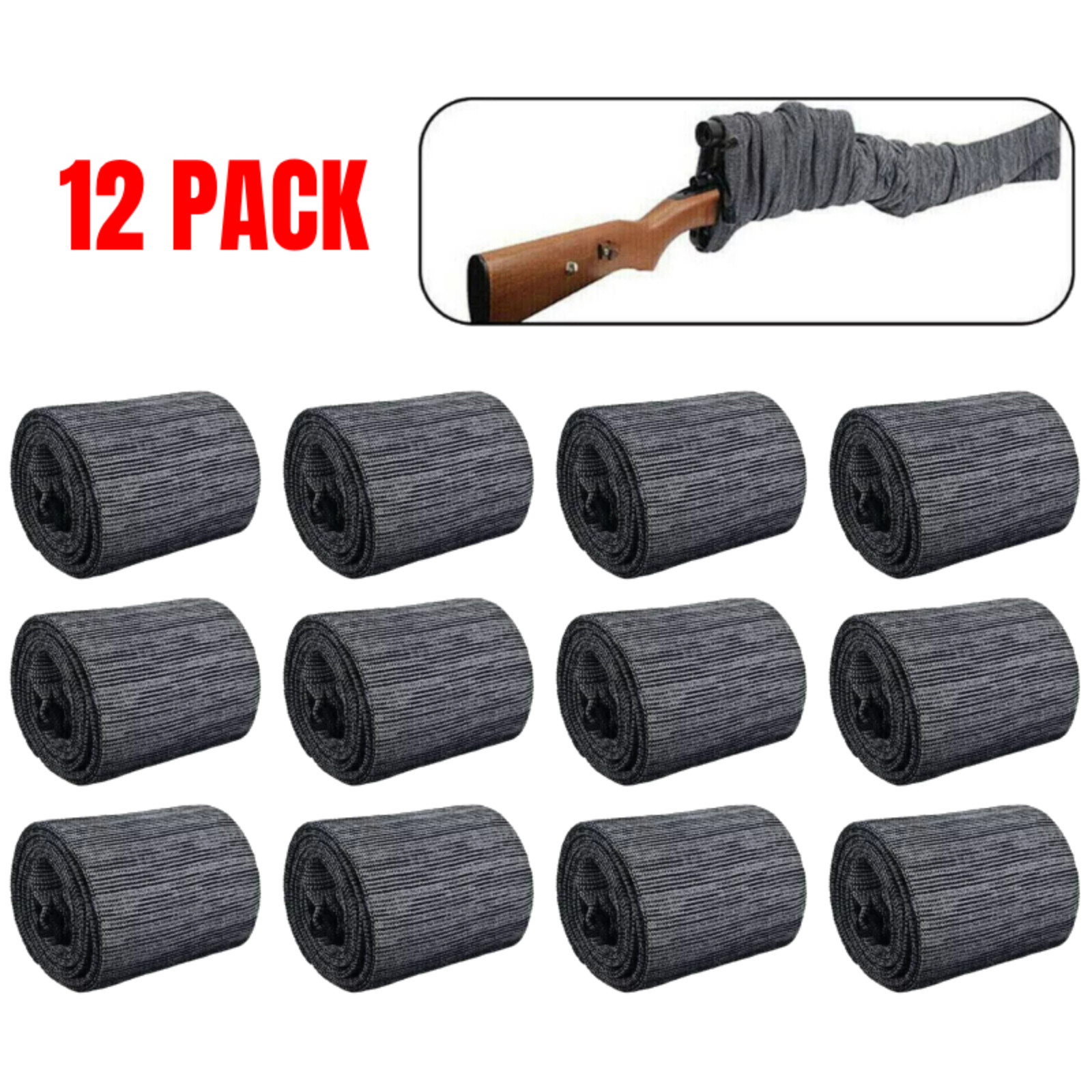 12 Pack Shotgun/Rifle Socks Hunting Gun Sock Sleeve Silicone Treated Gray 55in