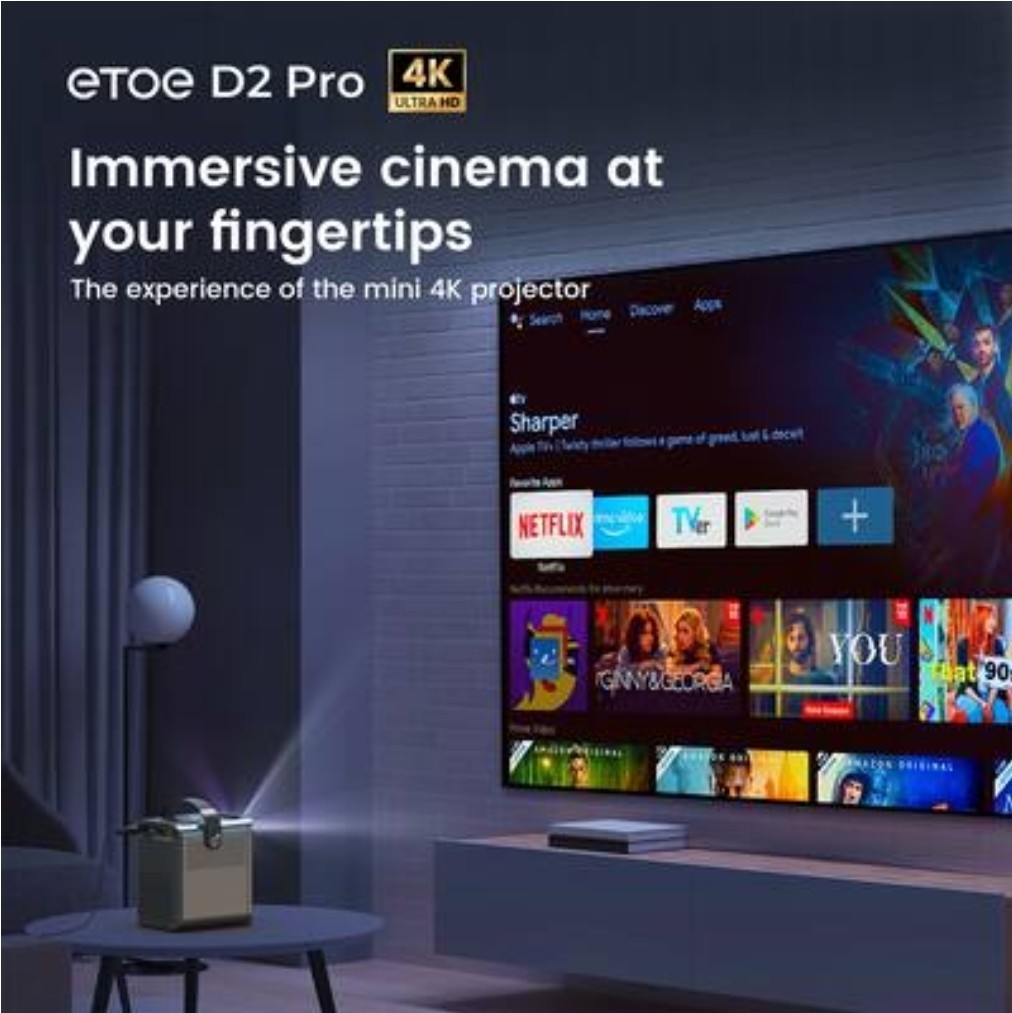 ETOE D2 PRO Smart 4k Projector (model A1172) BUILT-IN ANDROID TV & NETFLIX